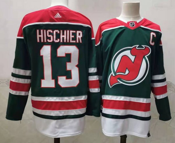 Men's #13 Nico Hischier New Jersey Devils Green NHL Jersey